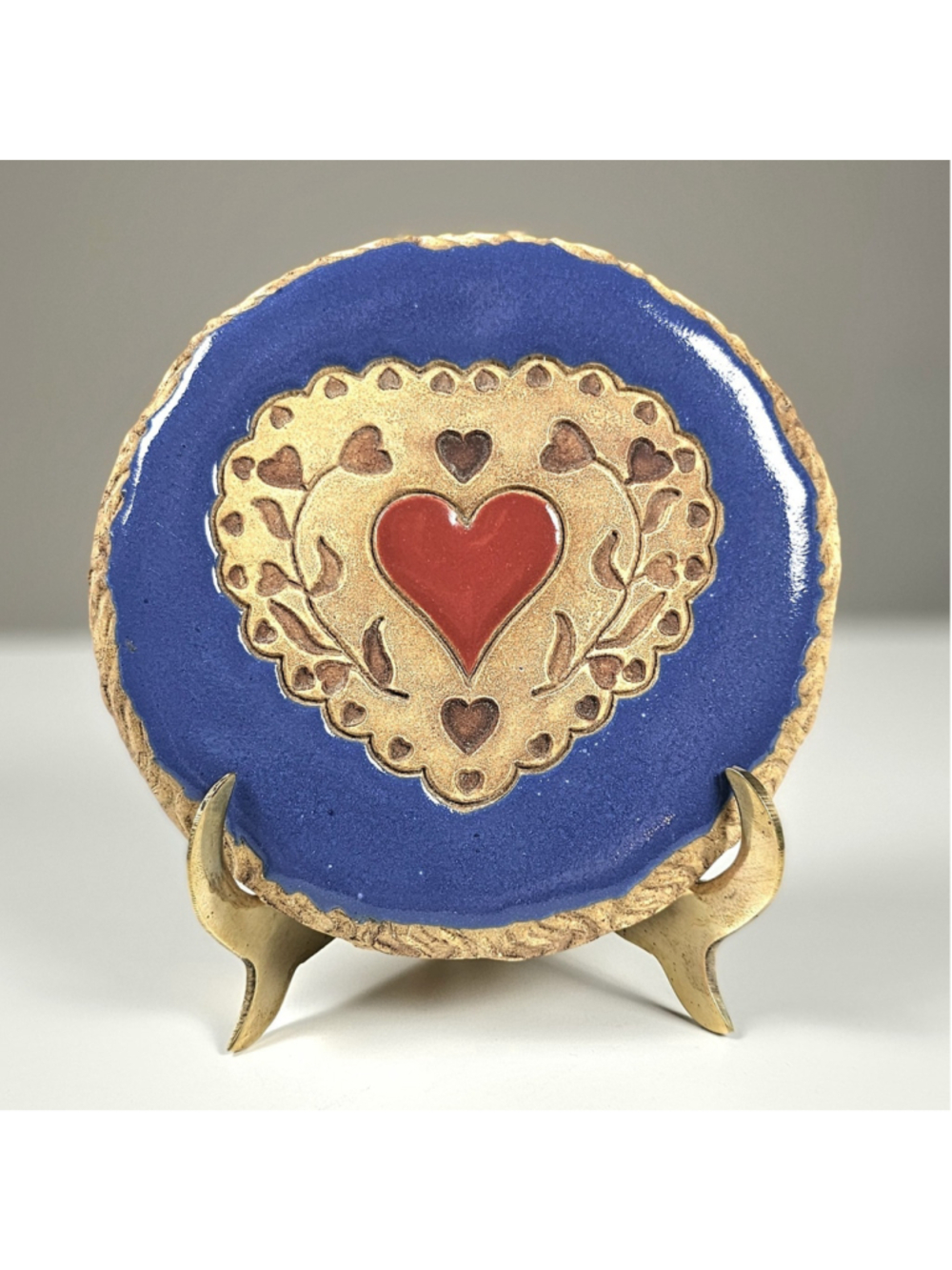 2007 JC Stoneware New Mexico Signed Handcrafted Ceramic Heart Wall Plaque